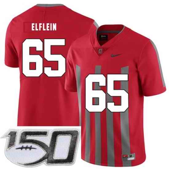 Ohio State Buckeyes 65 Pat Elflein Red Elite Nike College Football Stitched 150th Anniversary Patch Jersey
